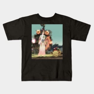 Warrior girl and yellow pig Kids T-Shirt